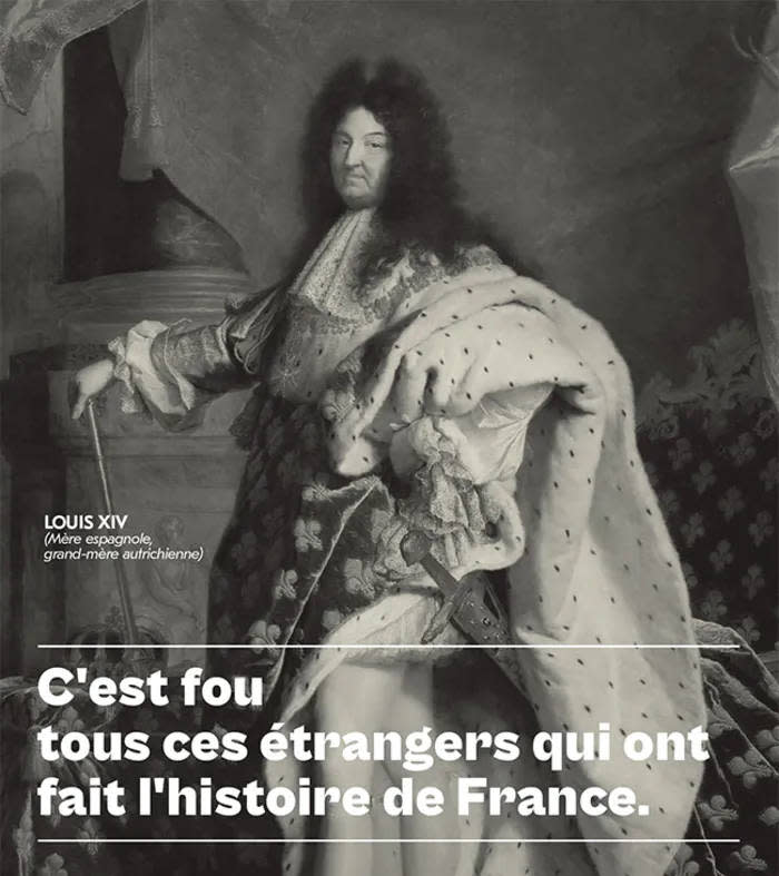 L’affiche du musée de l’immigration mettant en scène Louis XIV comme un de « ces étrangers qui ont fait la France ». 