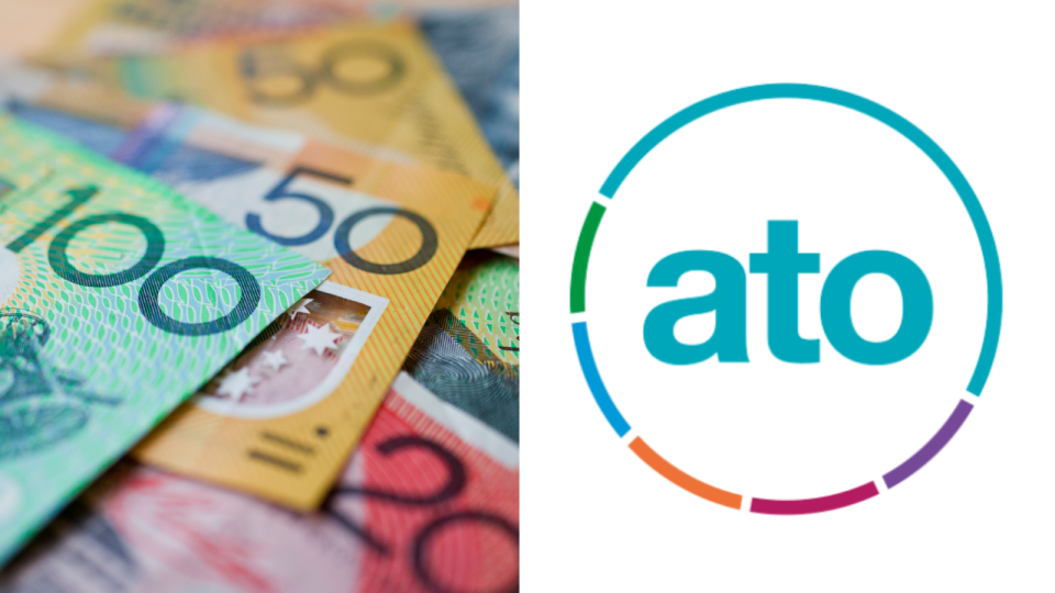 Compilation image of pile of Australian dollars with ATO symbol