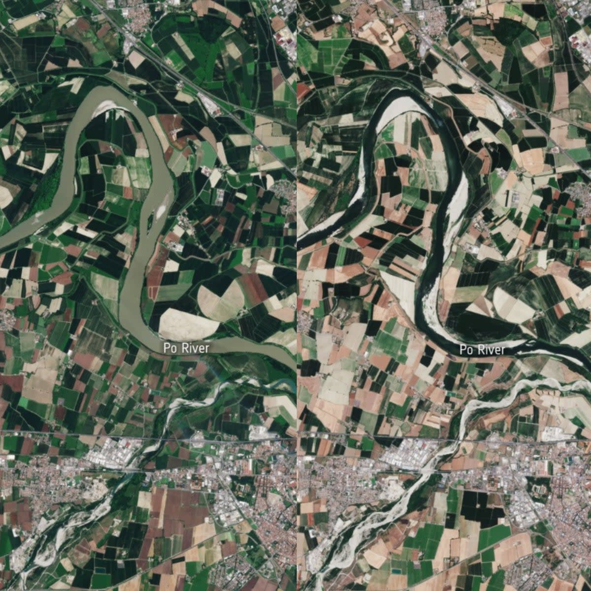 These ESA Copernicus Sentinel-2 images reveal how the river has significantly shrunk between June 2020 and June 2022  (ESA)