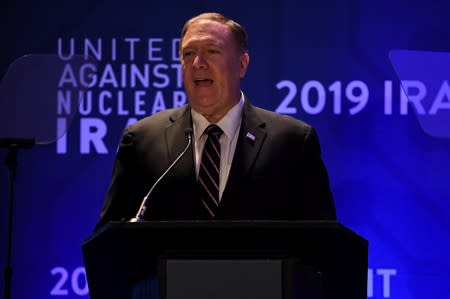 U.S. Secretary of State Mike Pompeo speaks during the United Against Nuclear Iran Summit on the sidelines of the United Nations General Assembly in New York City