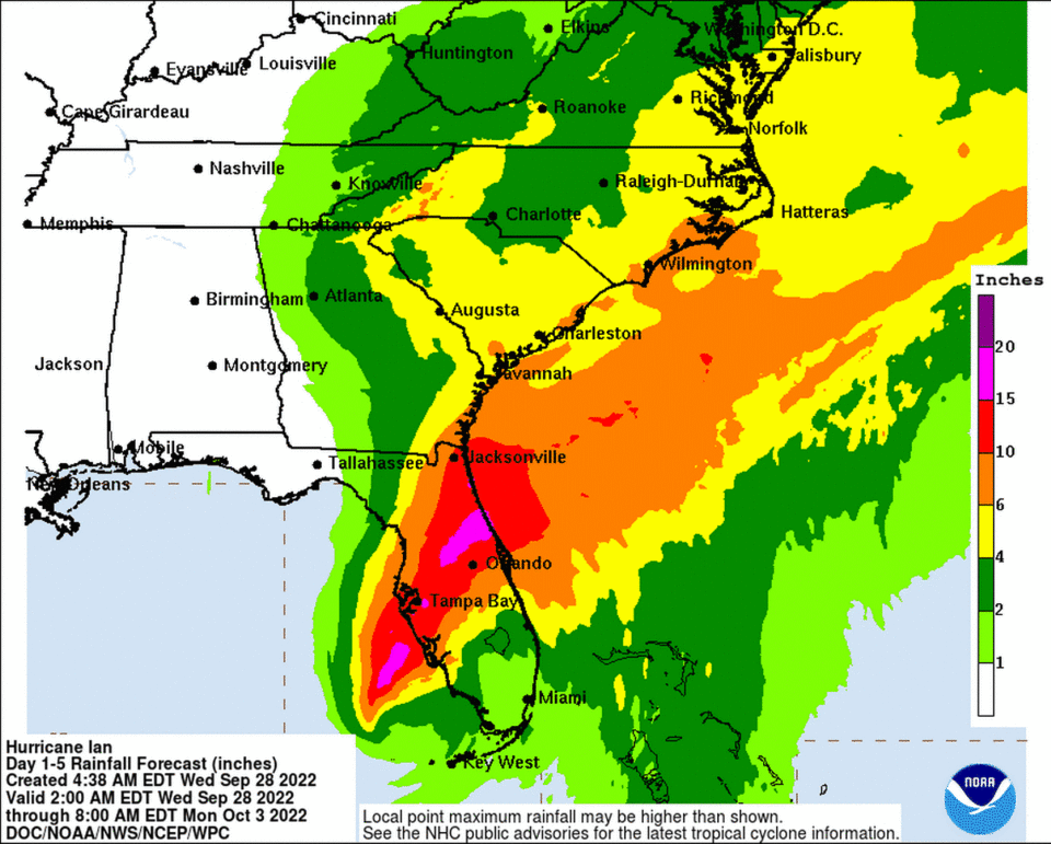 Rainfall forecast as of 8 a.m. Wednesday