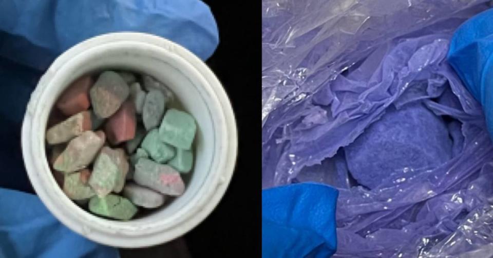 Pictured above is “rainbow” fentanyl. Charlotte-Mecklenburg Police Department seized about 23 grams from a criminal suspect in 2023.
