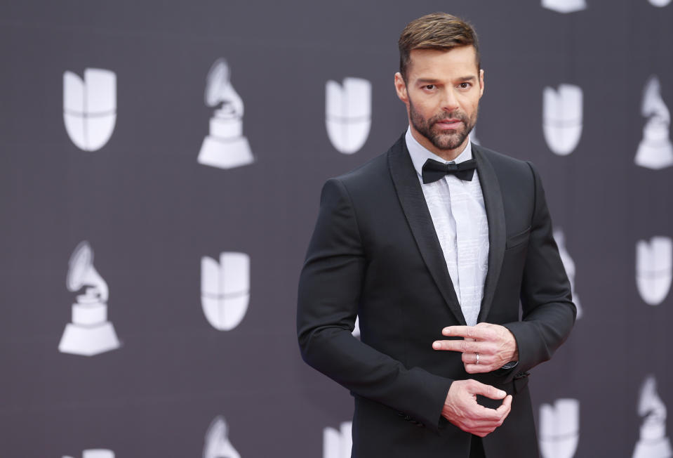 Ricky Martin arrives at the 20th Latin Grammy Awards on Thursday, Nov. 14, 2019, at the MGM Grand Garden Arena in Las Vegas. (Photo by Eric Jamison/Invision/AP)