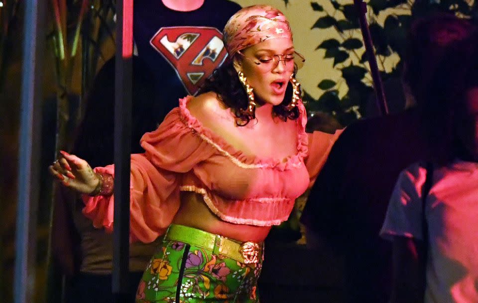 Rihanna left very little to the imagination on Monday, flashing some serious flesh in a see-through top during the filming of a music video with DJ Khaled. Source: Instar