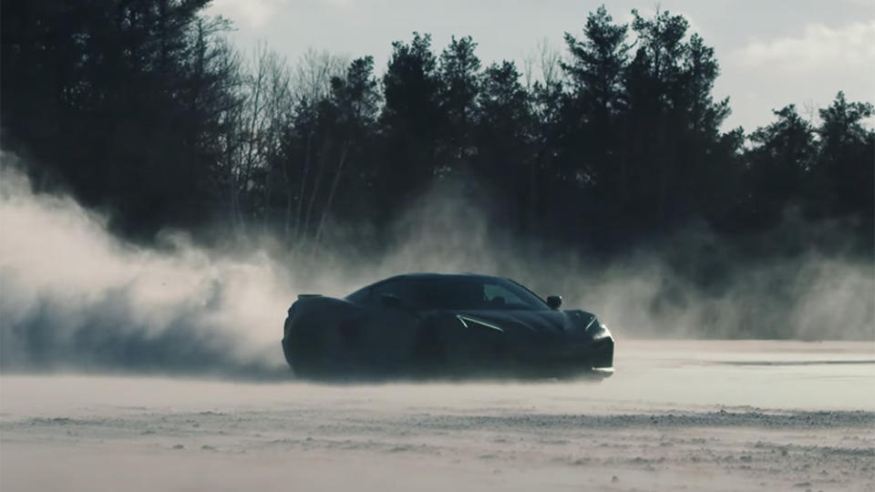 A hybrid Chevrolet C8 Corvette prototype undergoing cold-weather testing