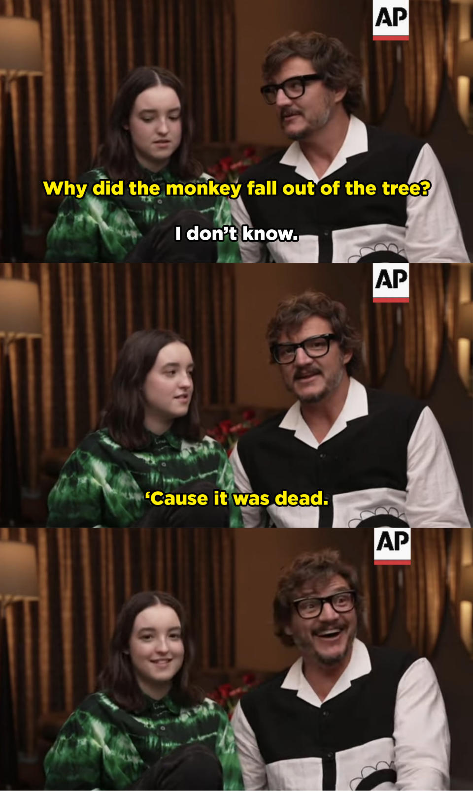 why did the monkey fall out of the tree? 'cause it was dead