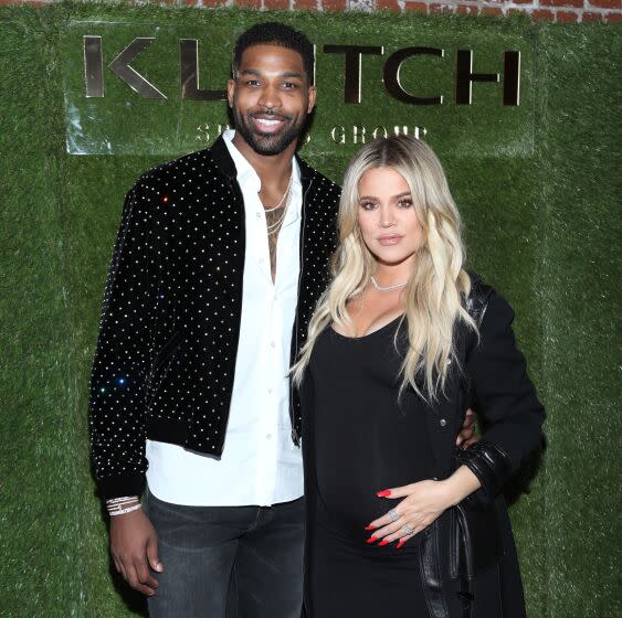 Tristan Thompson, left, and Khloé Kardashian attend an L.A. event on Feb. 17, 2018.