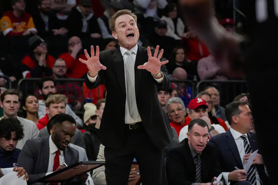 St. John's head coach Rick Pitino directs his players during the first half of an NCAA college basketball game against Marquette in New York, Saturday, Jan. 20, 2024. (AP Photo/Peter K. Afriyie)