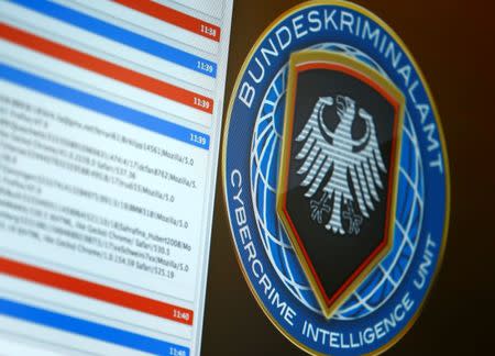 Logo of the Cybercrime Intelligence Unit of Germany's Bundeskriminalamt (BKA) Federal Crime Office is pictured as an investigator demonstrates in a simulation how they communicate with cyber criminals, during a media day in Wiesbaden, Germany, July 27, 2016. REUTERS/Ralph Orlowski