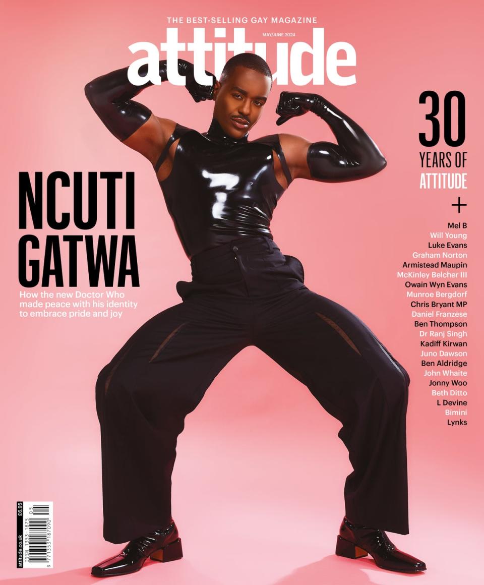 Ncuti Gaway appears on the cover of Attitude’s May/June issue (Melanie Lehmann for Attitude)