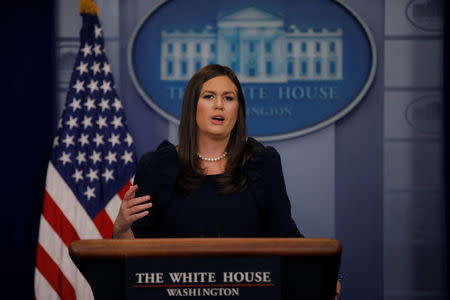 White House Press Secretary Sarah Huckabee Sanders holds the daily briefing at the White House in Washington, U.S. August 1, 2017. REUTERS/Carlos Barria