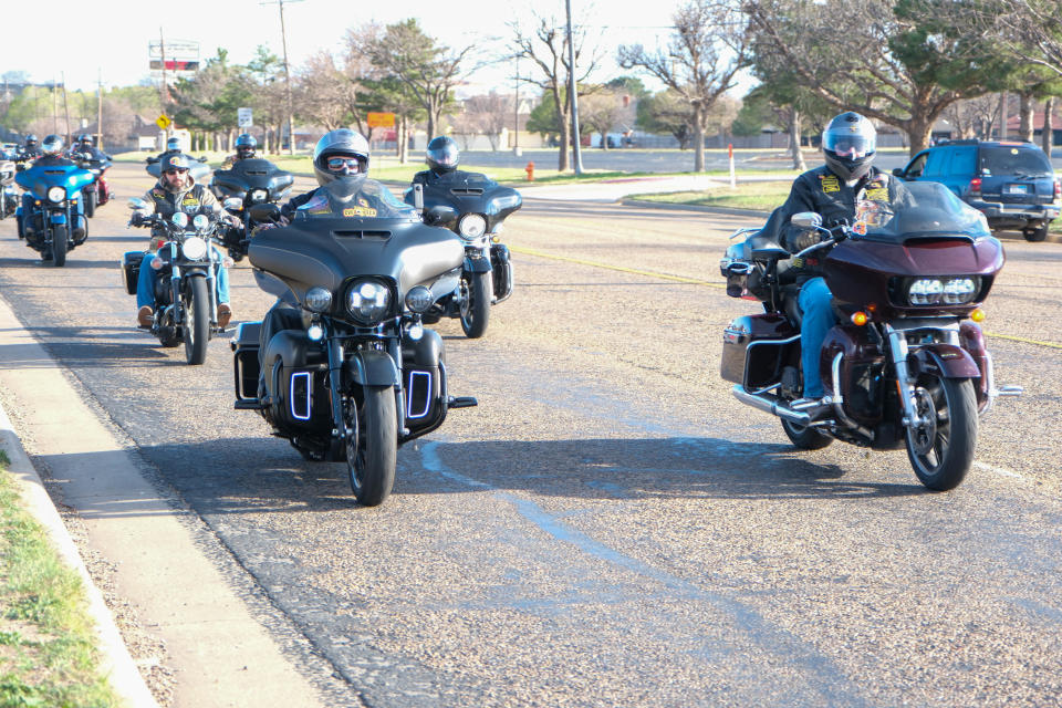 Combat Veterans Motorcycle Association escorts the Vietnam Traveling Memorial Wall Tuesday at the Ussery-Roan Texas State Veterans Home in Amarillo.
