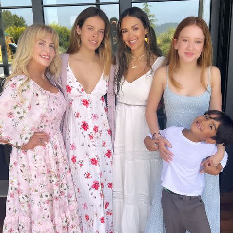 <p>Jessica Alba Instagram</p> Jessica Alba with her mom Cathy, and kids, Honor, Haven, and Hayes.