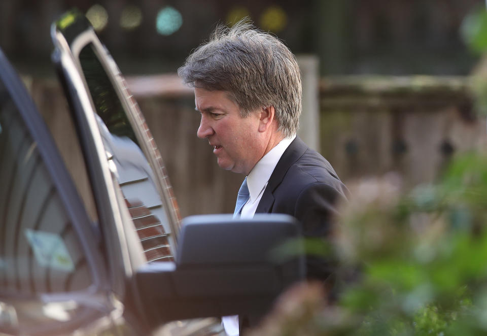 Kavanaugh leaves his home in Chevy Chase, Maryland, to prepare for a hearing on allegations he attempted to rape Christine Blasey Ford when the two were teenagers. (Photo: Win McNamee via Getty Images)