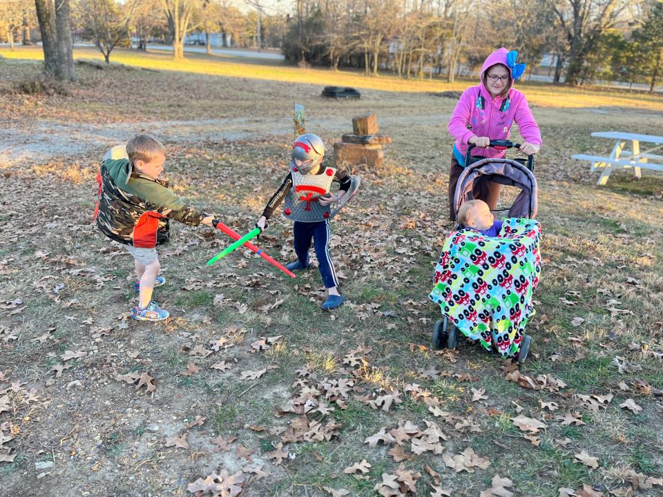 lisa's kids playing outside on a winter day