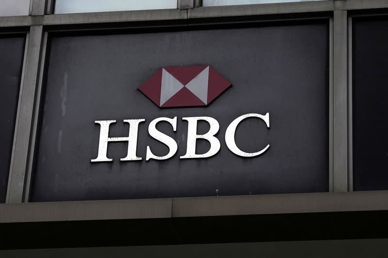 FILE PHOTO: An HSBC bank logo is pictured in New York