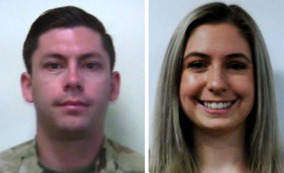 These images provided by the New York State Division of Military and Naval Affairs show New York Army National Guard Chief Warrant Officers 2 John Grassia and Casey Frankoski. Both members of the New York National Guard died Friday, March 8, 2024 during a helicopter crash near the U.S.-Mexico border. (New York State Division of Military and Naval Affairs via AP)