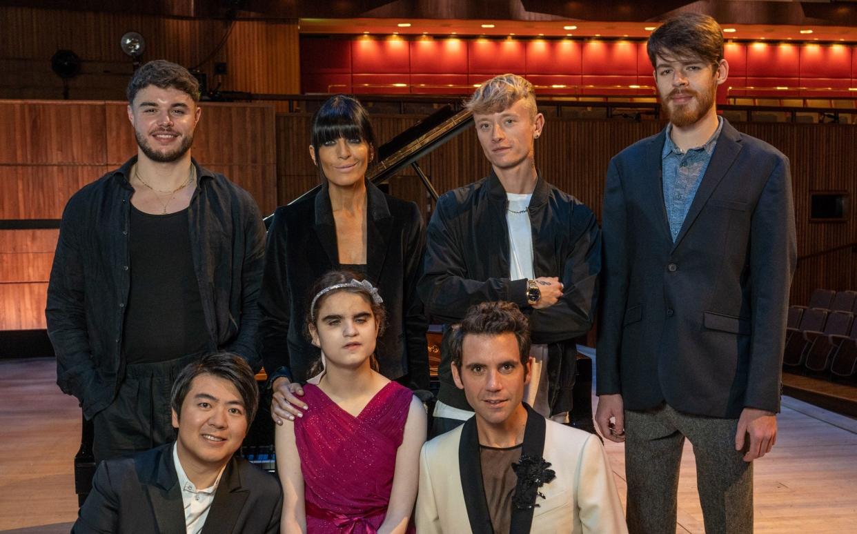 Finalists Lucy, Sean, Danny and Jay on stage at London's Royal Festival Hall, with host Claudia Winkleman and judges Lang Lang and Mika - Mark Bourdillon/Love Productions/PA Wire/Channel 4