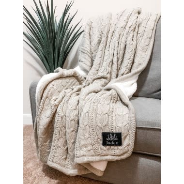 LLDgiftsByLaurenLash Heavyweight Cable Knit Monogram Blanket