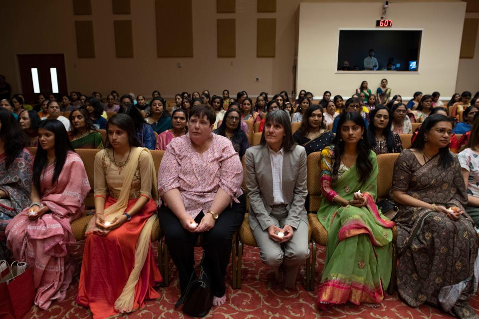 Hundreds of people gathered to celebrate the birth of Hindu God, Bhagwan Swaminarayan, and hold a Prayer for Peace at BAPS Shri Swaminarayan Mandir at the temple in Hermitage, Tenn., Sunday, April 2, 2023. The Prayer for Peace event was held in response to the shooting at Covenant School. 