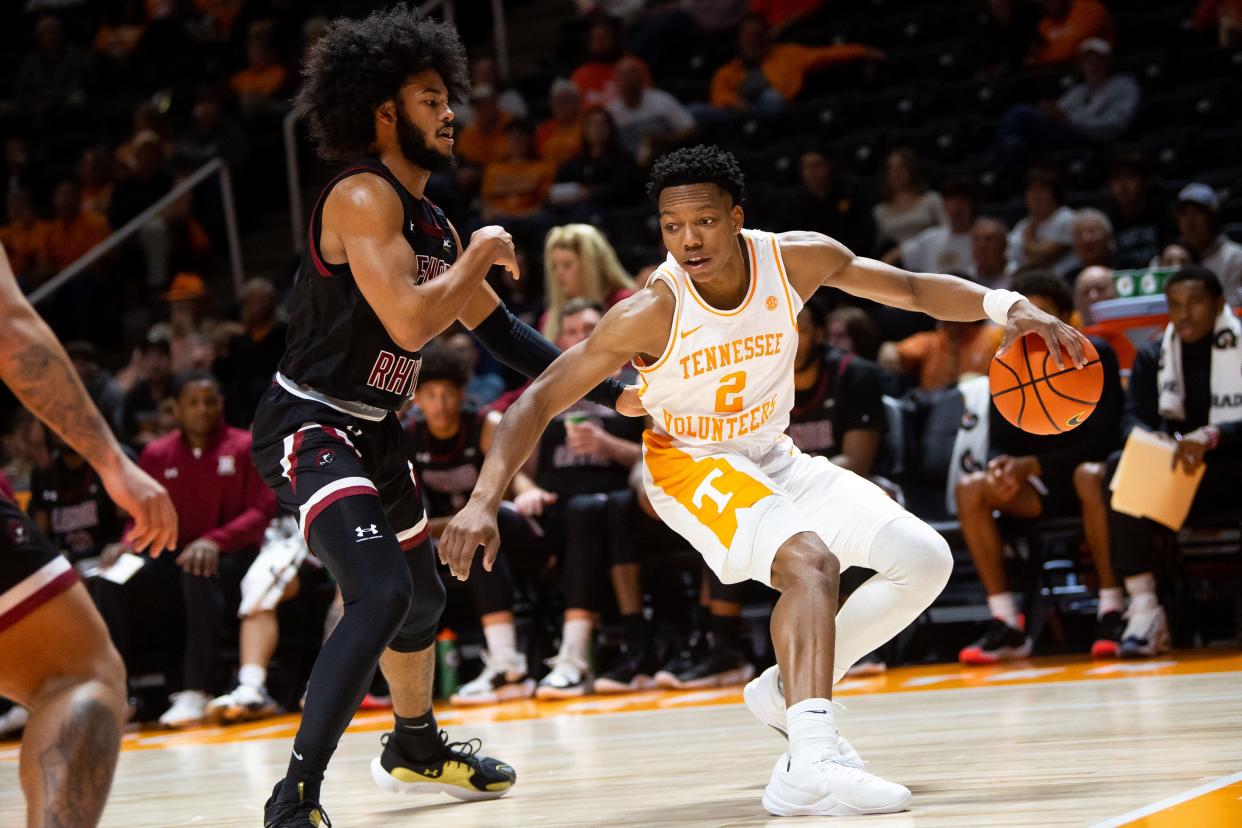 Tennessee guard Jordan Gainey (2) during a game between Tennessee and Lenoir-Rhyne at Food City Center at Thompson-Boling Arena in Knoxville on Tuesday, Oct. 31, 2023.