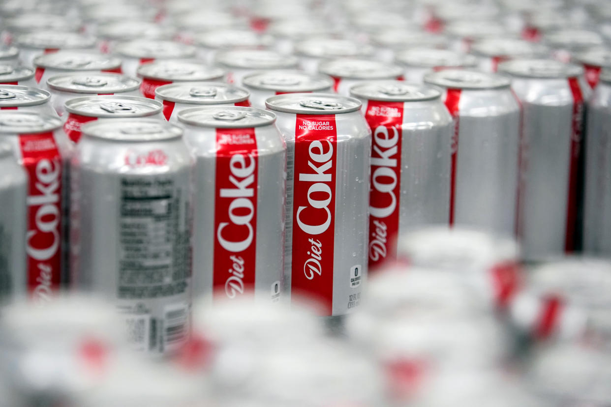 Cans of Diet Coke at a plant in West Valley City, Utah, on April 19, 2019. (George Frey / Bloomberg via Getty Images file)