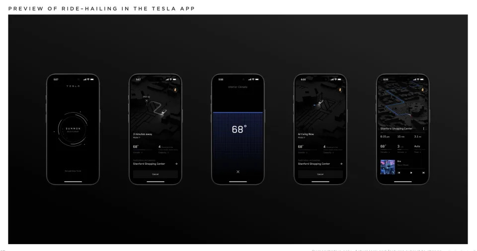 Tesla's preview of the ride-hailing feature coming to Tesla's App.