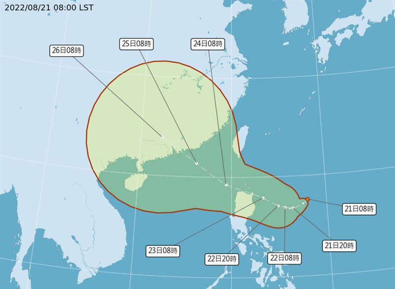 熱帶性低氣壓TD11，氣象局預估最快36小時內將生成第9號颱風「馬鞍」。（圖／翻攝自氣象局）