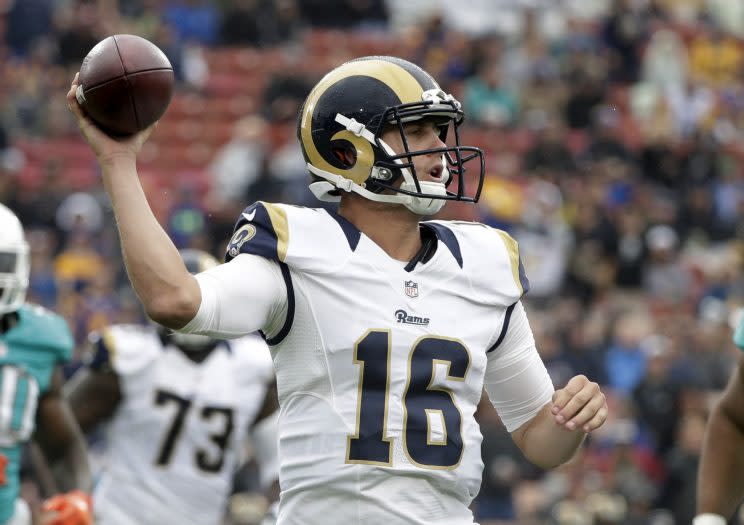 Jared Goff, the No. 1 pick in the 2016 draft, made his debut on Sunday (AP)