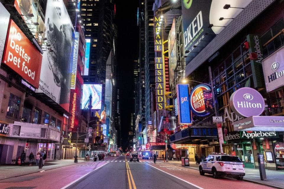 An empty Times Square. New York is now considered a global center of the pandemic.