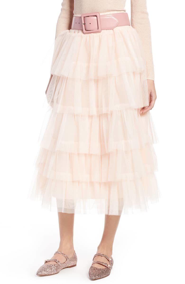 <strong>Sizes</strong>: XS to XXL&lt;br&gt;<br /><strong><a href="https://shop.nordstrom.com/s/halogen-x-atlantic-pacific-tiered-tulle-midi-skirt/5019541?origin=category-personalizedsort&amp;breadcrumb=Home%2FWhat%27s%20Now%2FHalogen%20x%20Atlantic-Pacific%2FAll%20Halogen%20x%20Atlantic-Pacific&amp;color=pink%20glow" target="_blank" rel="noopener noreferrer">Get it at Nordstrom</a></strong>, $99.