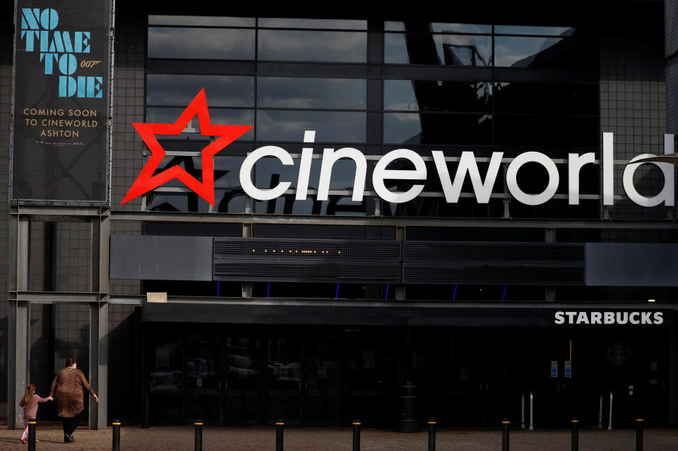 A poster for the new James Bond film 'No time to die' is seen outside a Cineworld cinema following the outbreak of the coronavirus disease (COVID-19) near Manchester, Britain, October 4, 2020. REUTERS/Phil Noble