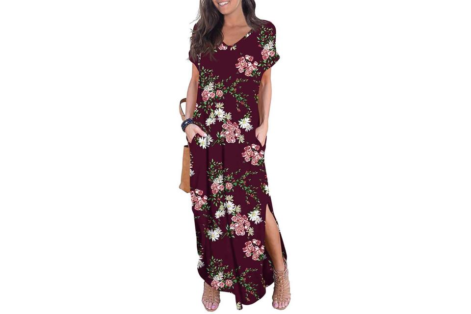 Grecerelle casual maxi dress in wine-colored floral