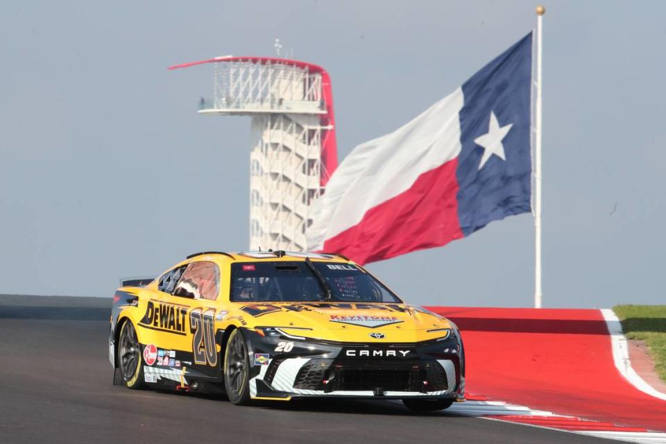 Mar 23, 2024; Austin, Texas, USA; NASCAR Cup Series driver Christopher Bell (20) during practice for the EchoPark Automotive Texas Grand Prix at Circuit of the Americas.