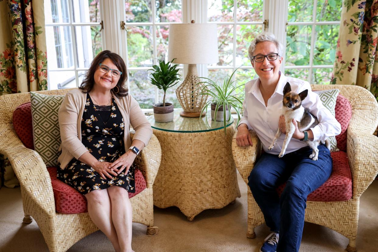 Gov. Tina Kotek, in September 2023 at Mahonia Hall with First Lady Aimee Kotek Wilson and their dog, Teddy,  said Wednesday she will ask the Oregon Government Ethics Commission what is appropriate for the role of the first spouse.