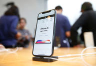 <p>Apple’s new iPhone X is displayed after it goes on sale at the Apple Store in Tokyo’s Omotesando shopping district, Japan, November 3, 2017.REUTERS/Toru Hanai </p>