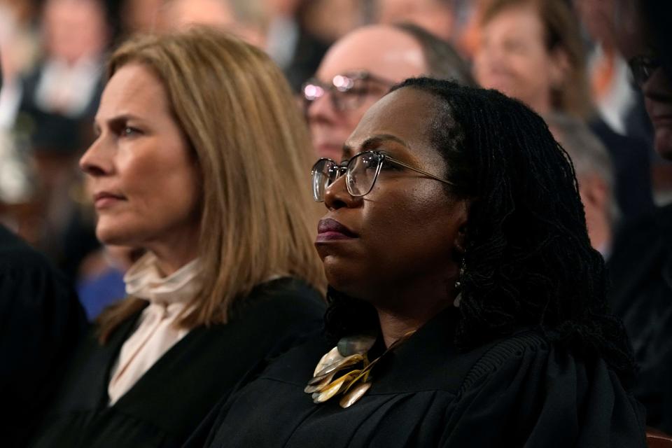 Justice Ketanji Brown Jackson listens in the audience as President Biden gives the State of the Union address.