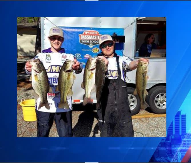 Hunter Townsend and John Wehner are members of the James Madison University fishing team The duo reeled in bass at Buggs Island.