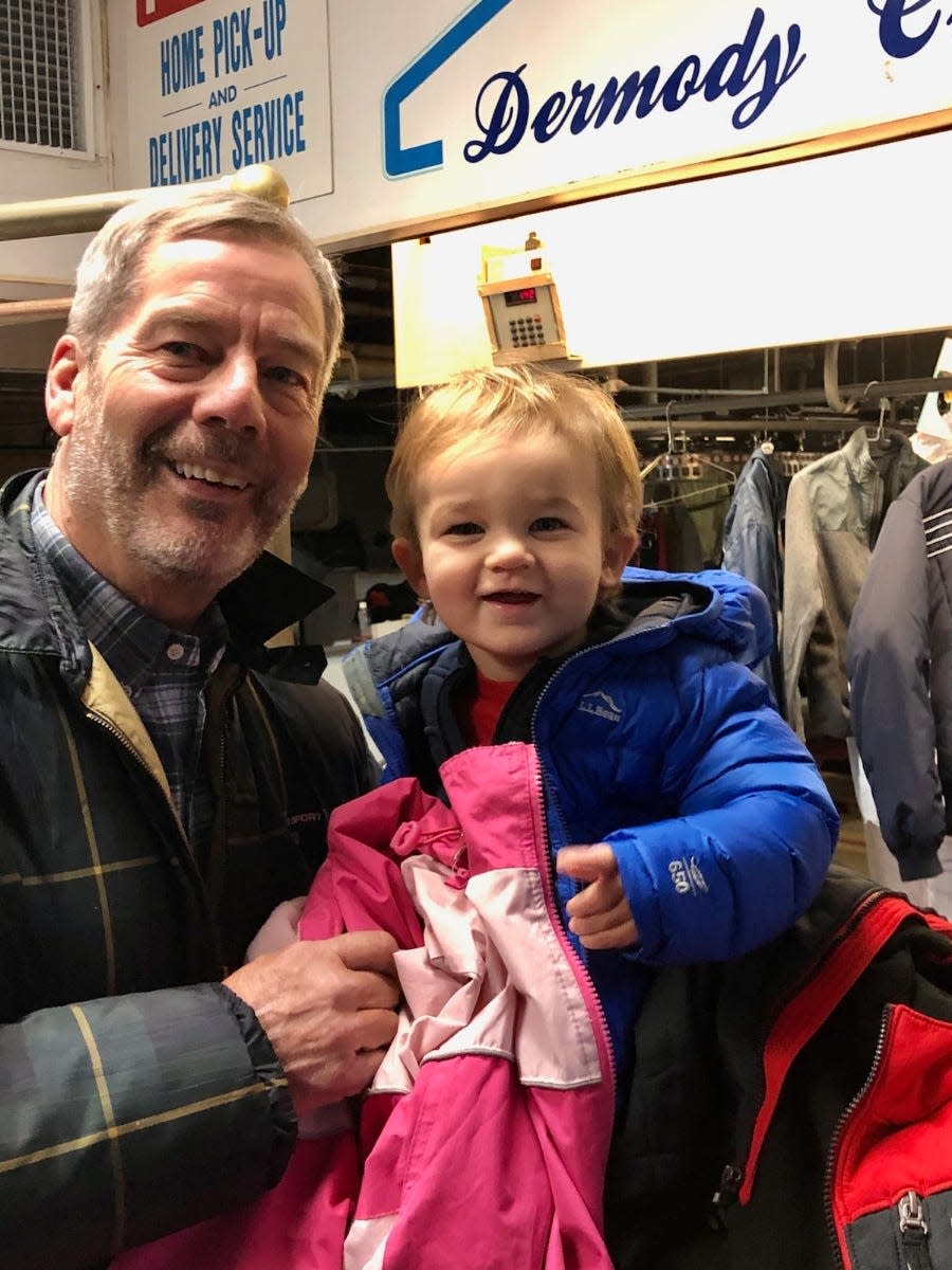 Terry Dermody and his grandson. Dermody Cleaners is holding its 29th annual Coats for Kids drive through December and January.