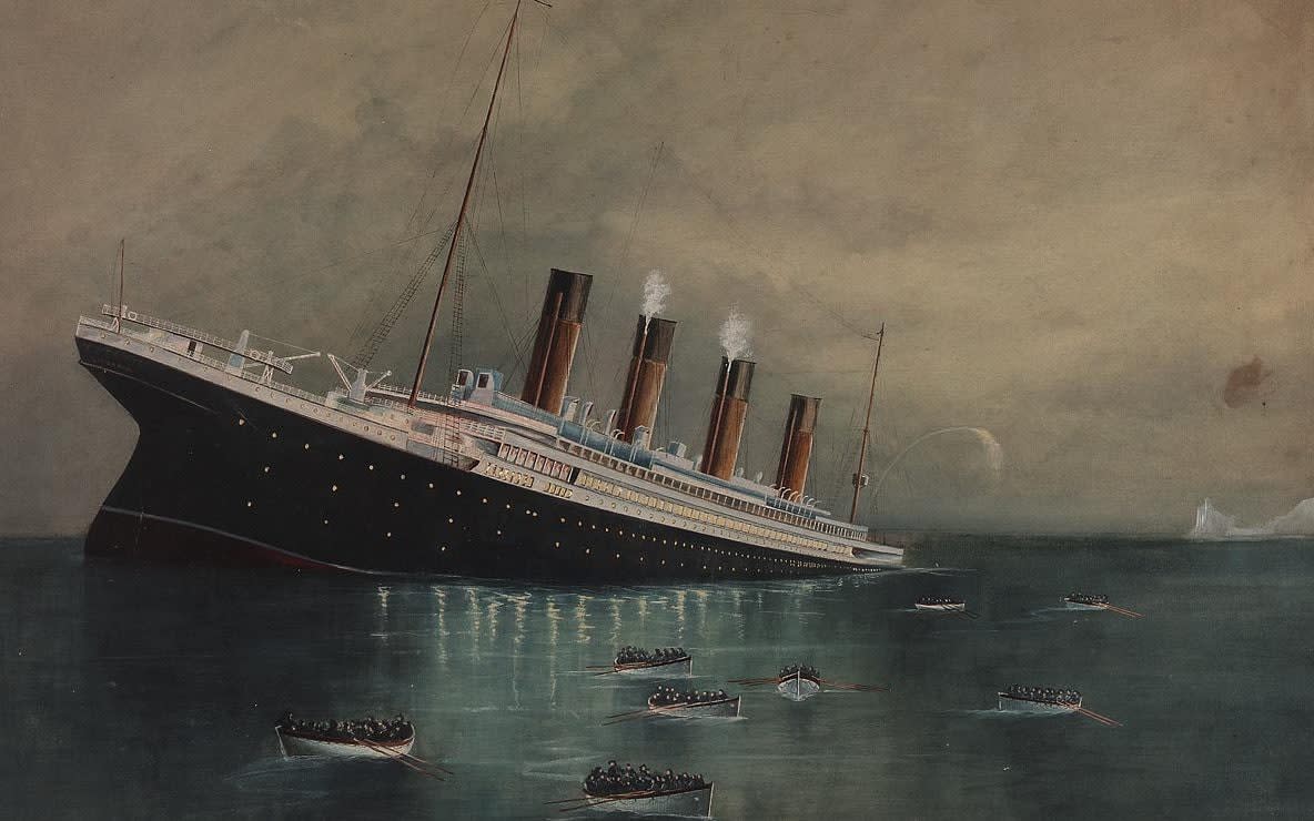 A painting of the Titanic sinking by W. Pearson - National Maritime Museum, London