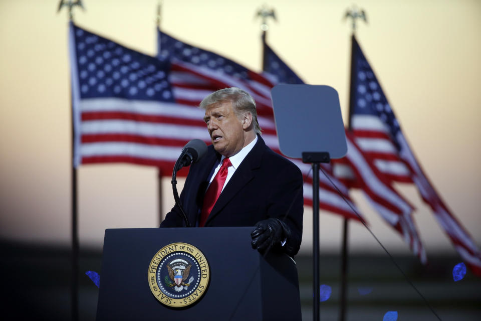 President Donald Trump speaks at a campaign rally Friday, Oct. 30, 2020, in Rochester, Minn. (AP Photo/Bruce Kluckhohn)