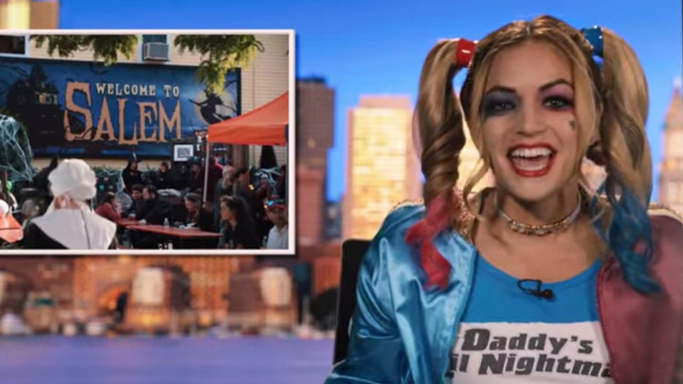 Alaina Pinto cameos as a newsreader in 'Hubie Halloween'. (Credit: Netflix)