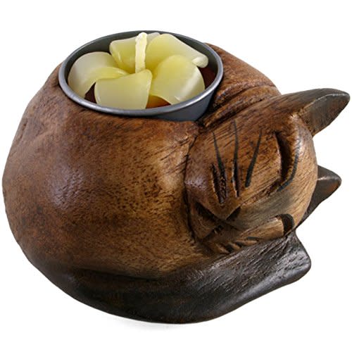 Fair Trade Wooden Cat Tealight Candle Holder (Amazon / Amazon)