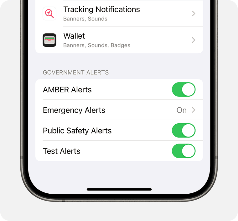 Turn Government Alerts on or off.