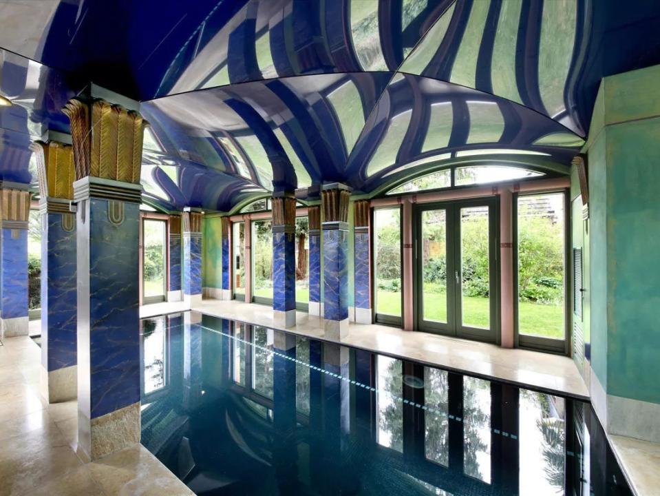 The indoor swimming pool.