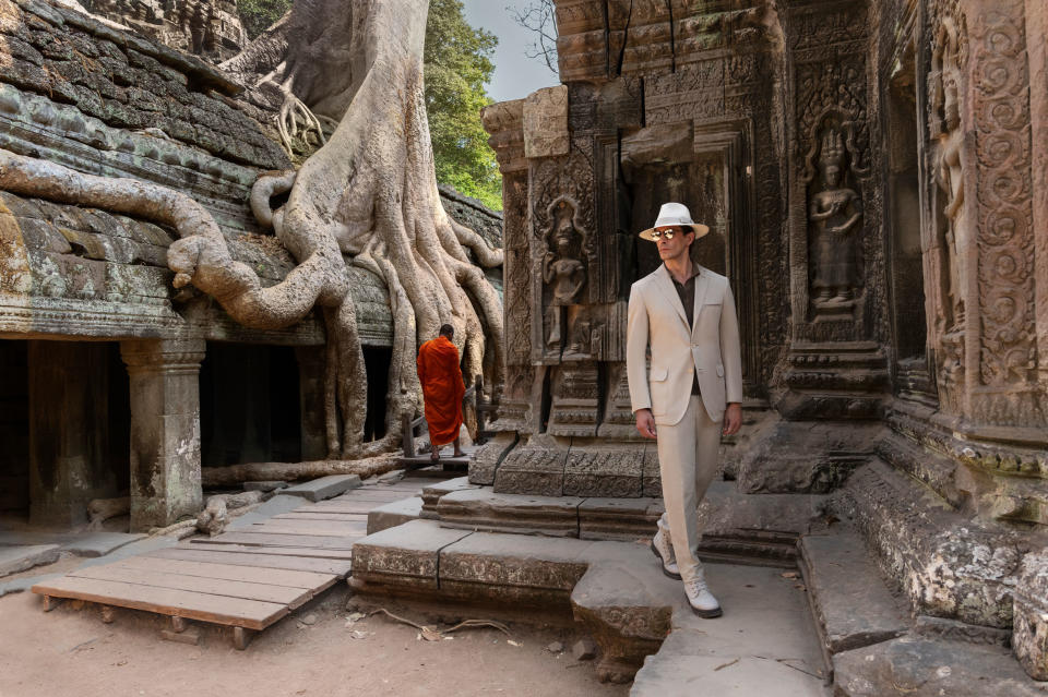 Stefano Ricci's spring '25 collection shot at the Ta Prohm Temple in Cambodia.