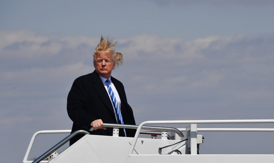 Trump, raging against the winds. (Photo: NICHOLAS KAMM via Getty Images)