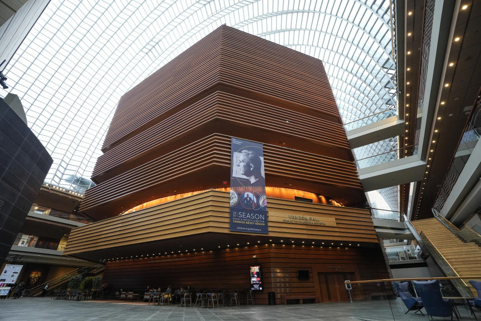 Verizon Hall located in the Kimmel Center for the Performing Arts is shown in Philadelphia, Wednesday, Feb. 28, 2024. The Philadelphia Orchestra's home is being renamed Marian Anderson Hall in honor of the pioneering Black American contralto, a rare case of an artist's name replacing a corporation. (AP Photo/Matt Rourke)