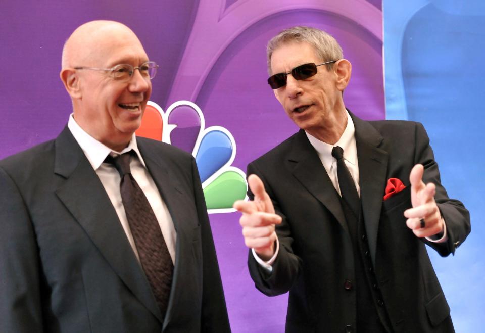 Actors Dann Florek, left, and Richard Belzer from "Law & Order: SVU" attend the NBC Network 2013 Upfront at Radio City Music Hall, Monday, May 13, 2013, in New York.
