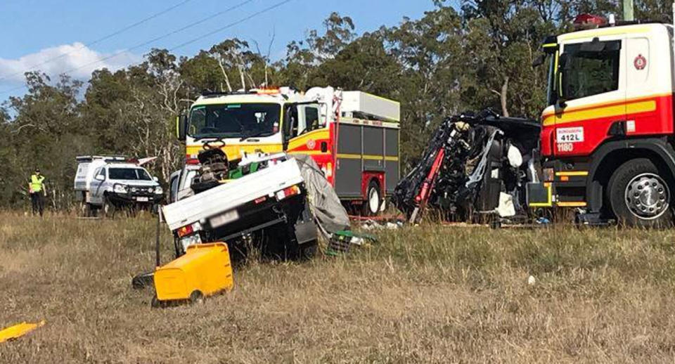 A girl, 8, and a man have died after two cars crashed on the Bruce Highway, at South Isis in the Bundaberg Region about 1pm on Friday. Source: 7 News